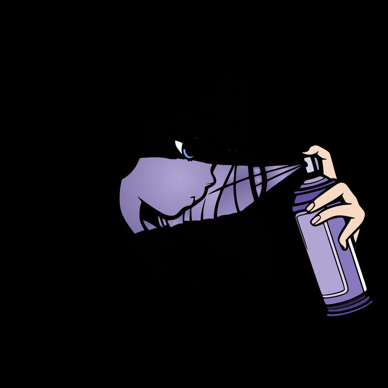 a realistic girl spray painting