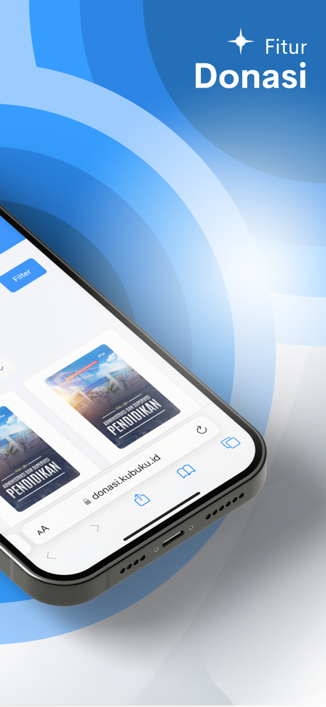 perpuspintar - An iPhone displaying the donation feature in the Perpus Pintar app with Indonesian educational digital books on screen