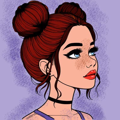 realistic girl with buns on the top of her head