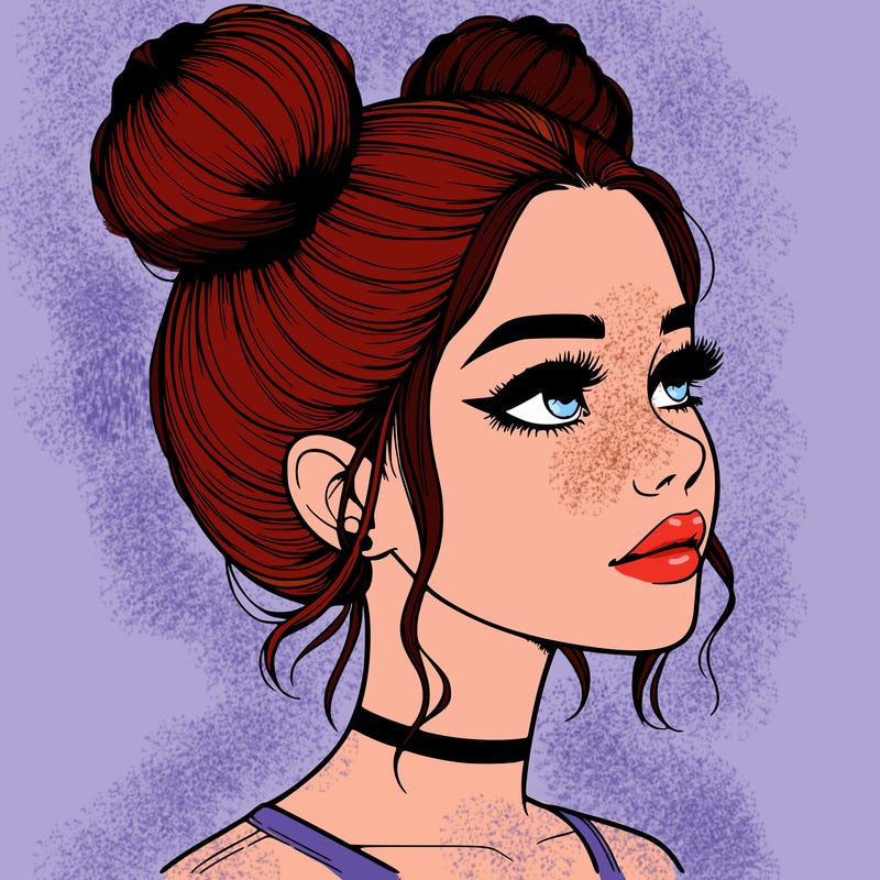 realistic girl with buns on the top of her head
