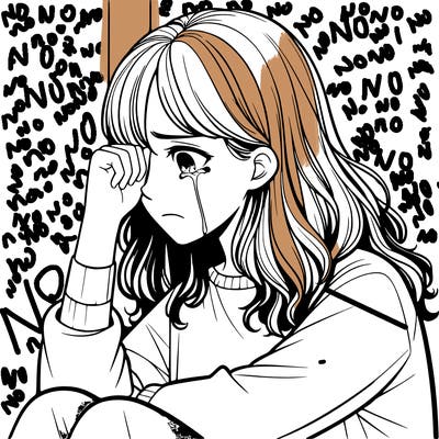 realistic girl crying in a corner