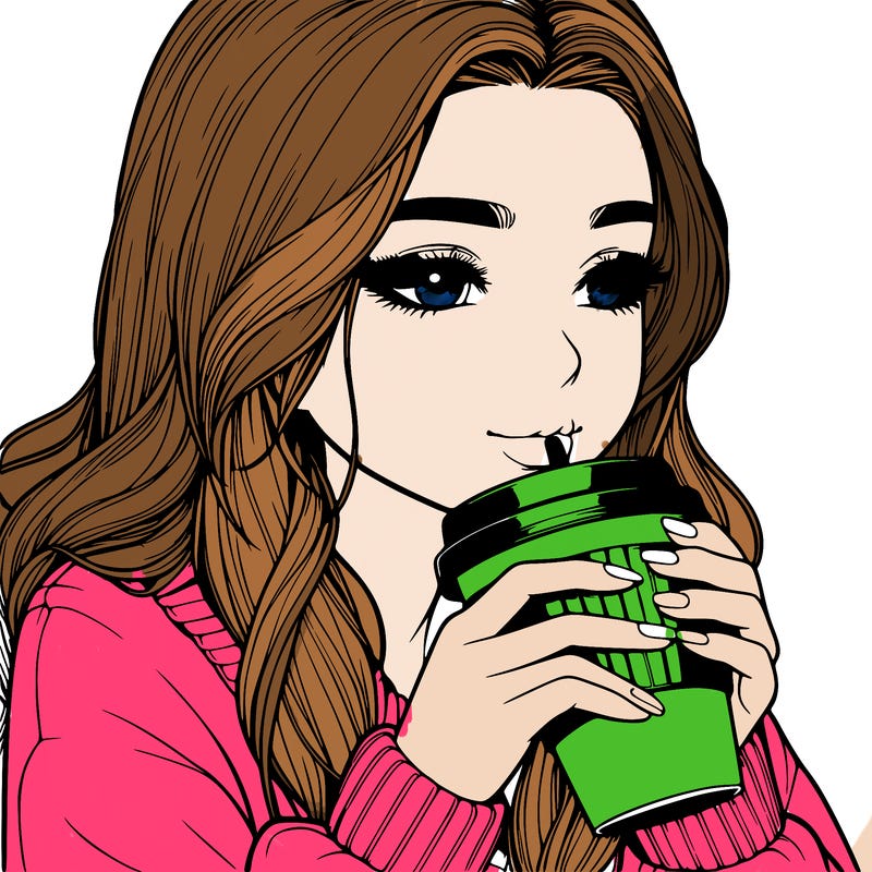 realistic girl drinking coffee