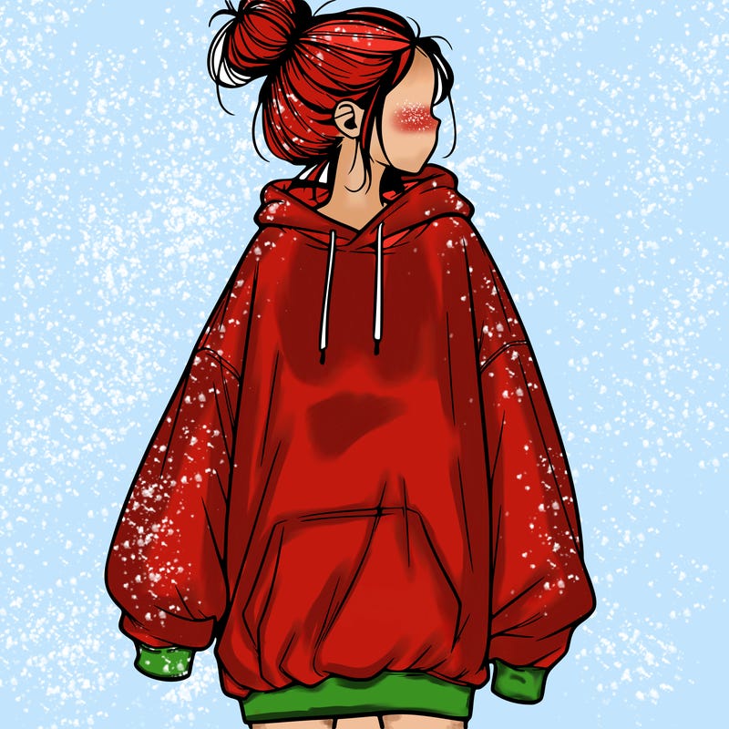 realistic girl with a oversized sweatshirt on and a bun