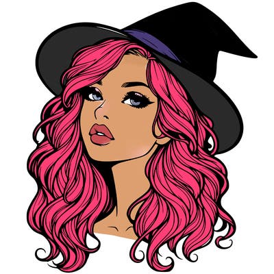 realistic witch girl with wavy hair and lips
