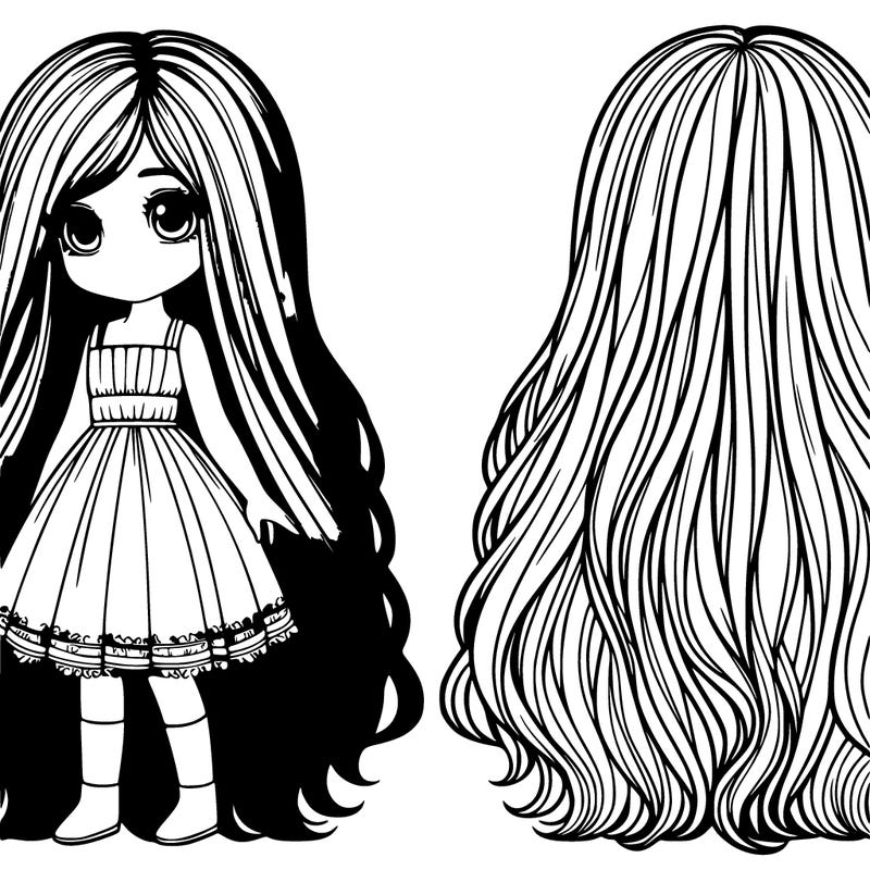 realistic, girl with really long hair and a dress