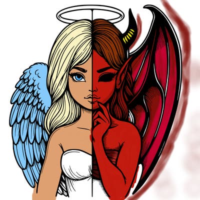 realistic angel half demon