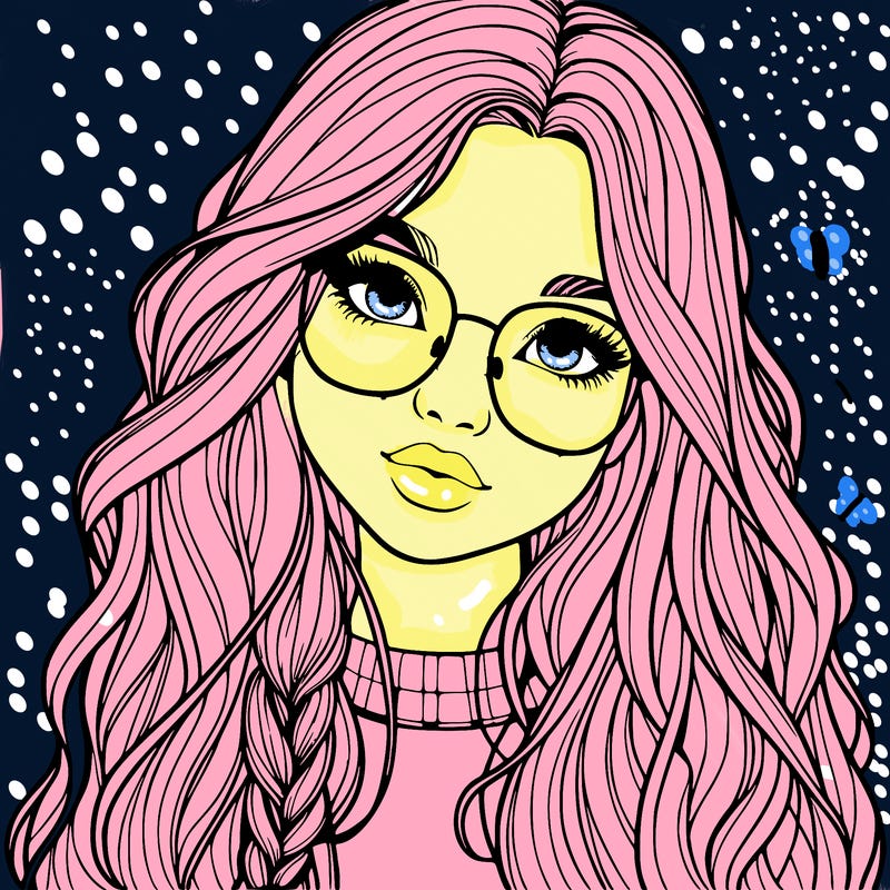 girl with long hair and freckles and glasses realistic