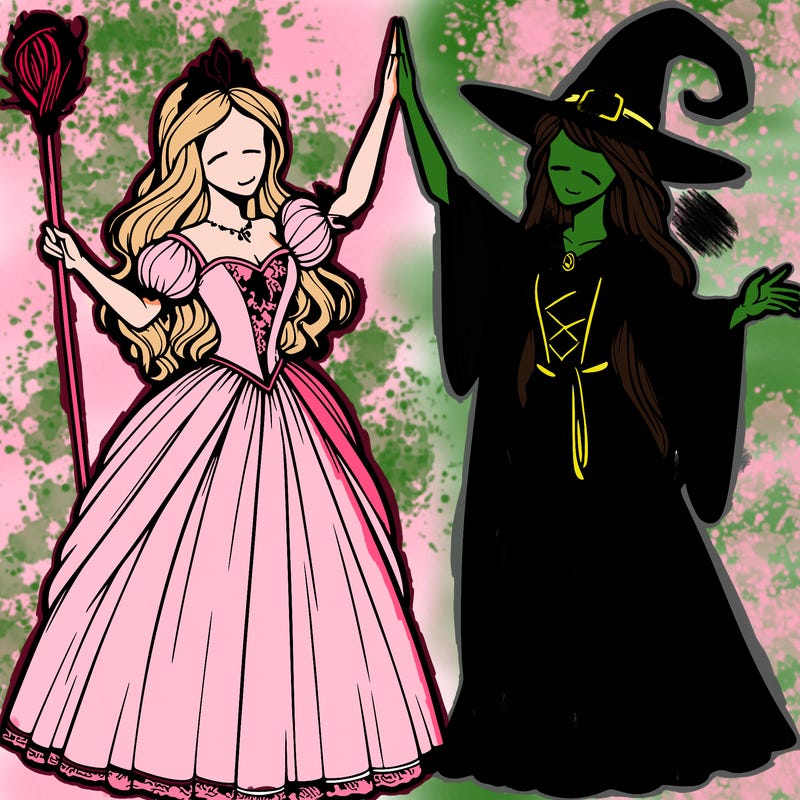 detailed realistic split of a princess and a witch