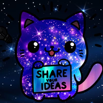 a cute cat saying share your ideas