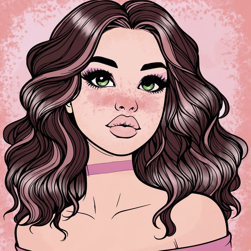 realistic girl with wavy hair and lips