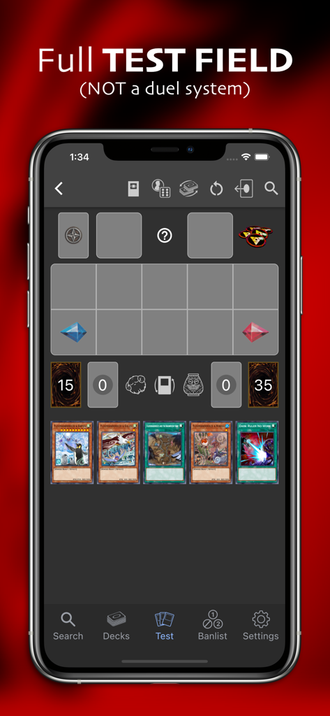 Yugipedia Deck Builder - Yugipedia Deck Builder test field showing a hand of cards and game mat layout