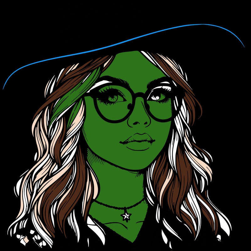 a witch with glasses realistic