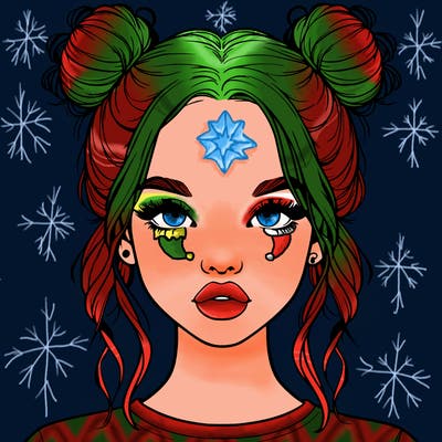 realistic girl with two buns in hair and lips