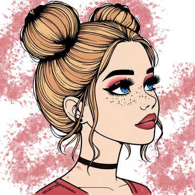 realistic girl with buns on the top of her head