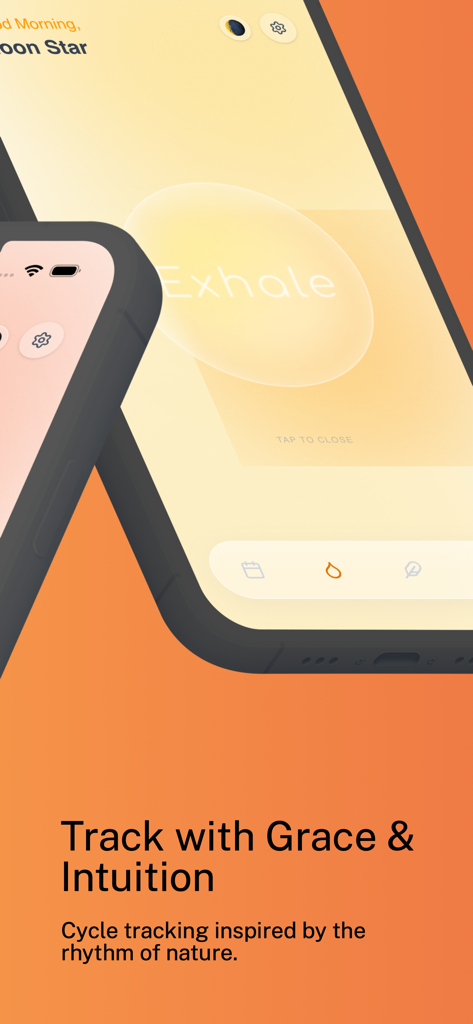 Fallow: Period Tracker - Interfaz de la aplicación móvil Fallow period tracker con diseño minimalista inspirado en la naturaleza.