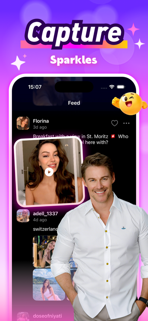 Wyzo - Video&Chat - Wyzo mobile app social feed featuring travel videos and connections from around the world.