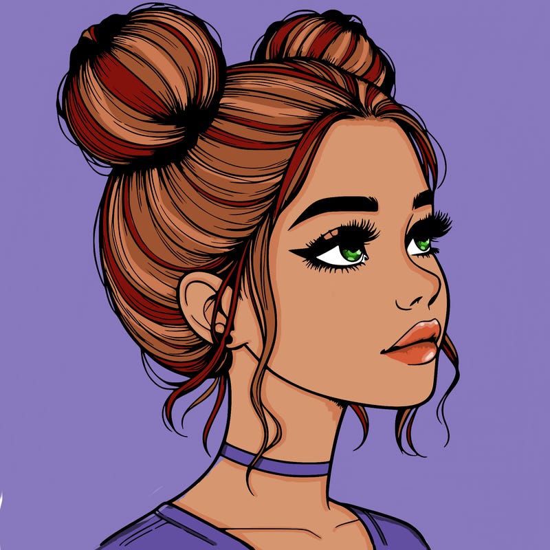 realistic girl with buns on the top of her head