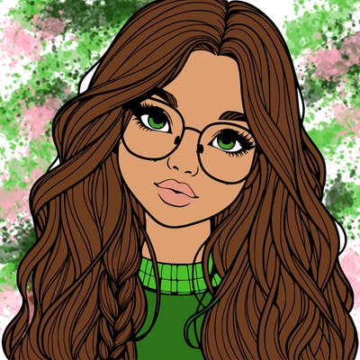 girl with long hair and freckles and glasses realistic