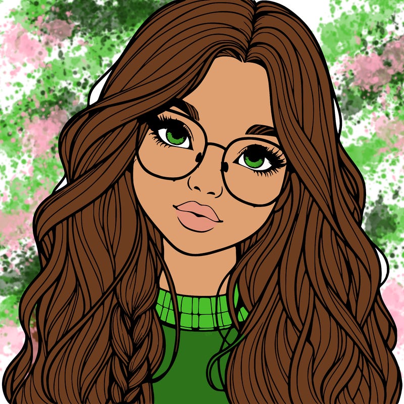 girl with long hair and freckles and glasses realistic