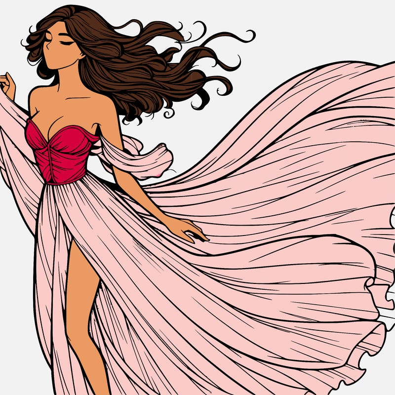 realistic woman in dress flowing the the wind