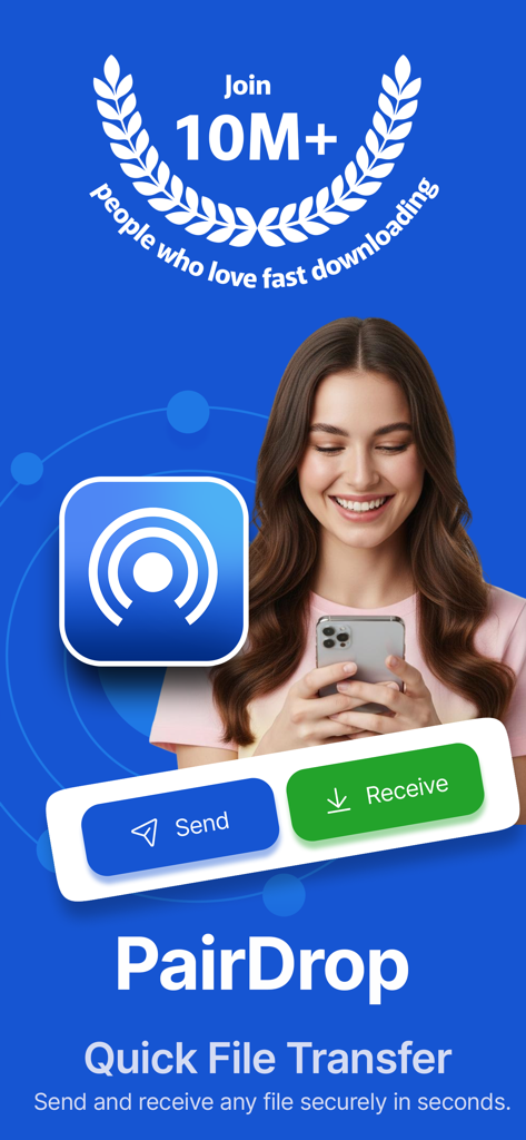 Eine Frau benutzt die PairDrop Mobile App für schnelle und sichere Dateiübertragungen