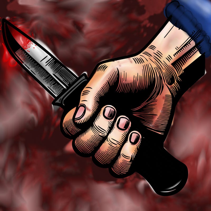 a hand holding a knife realistic