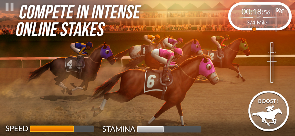 Photo Finish Horse Racing - Jockeys and horses competing in an intense online race at sunset