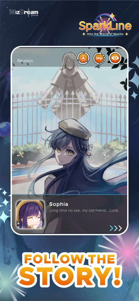 SparkLine - スパークの世界モバイルリズムゲームのストーリーシーンに登場するキャラクター、ソフィア