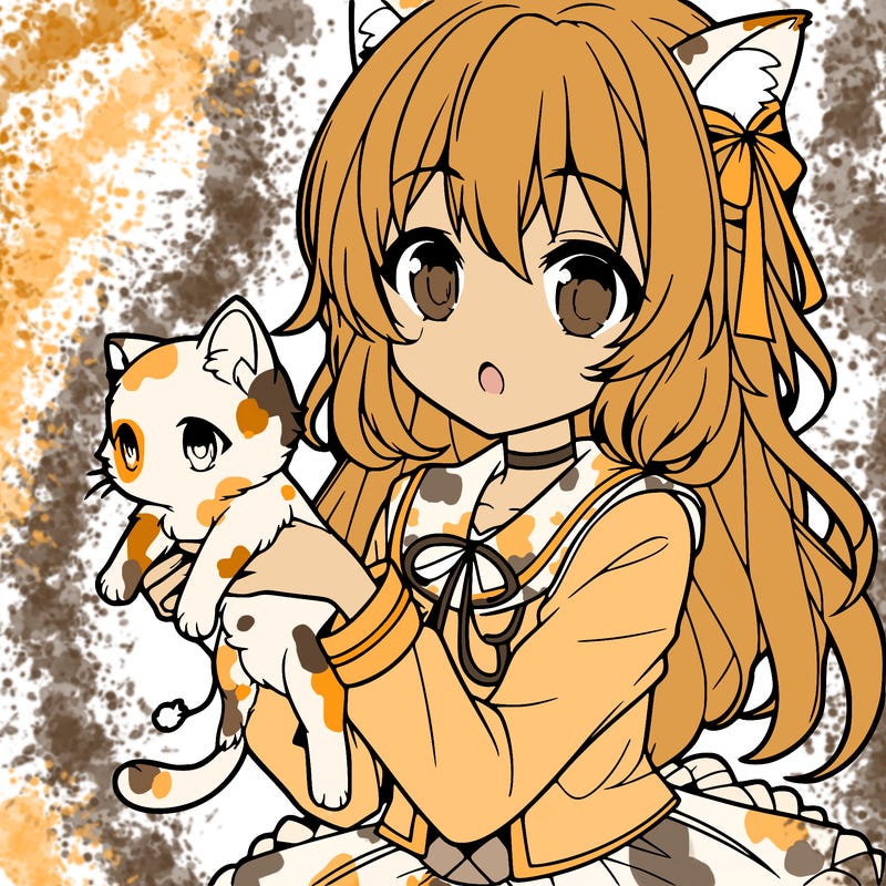 an anime girl holding a kitten