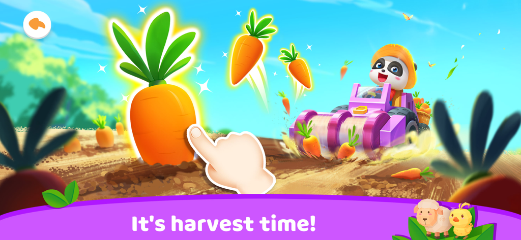 Little Panda's Town: My Farm - Little Panda conduciendo un tractor y cosechando zanahorias en una granja.