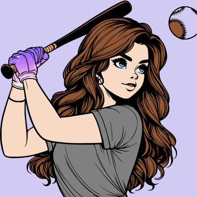 beautiful realistic girl hitting a softball with a bat