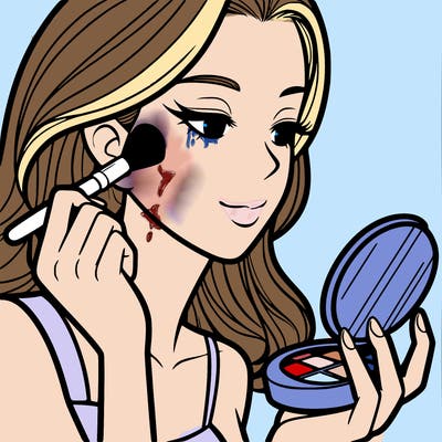 little girl putting on makeup