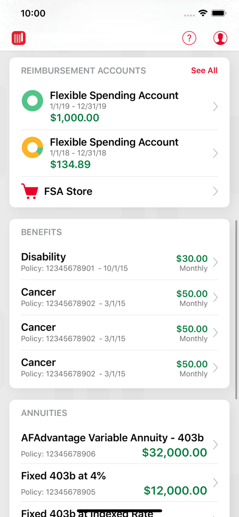 AFmobile® - AFmobileアプリで、償還金口座、給付金、保険料、年金の残高が表示されるダッシュボード。