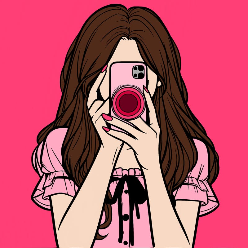 a realistic girl holding her phone taking pictures