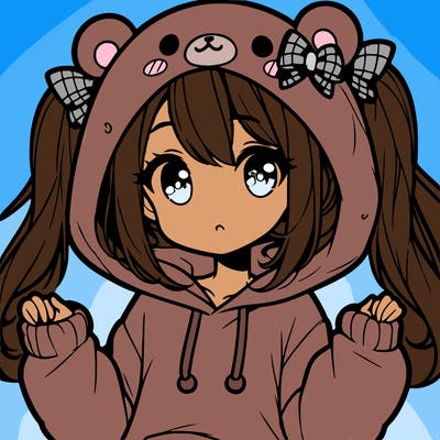 cute anime girl with ponytails and a cute bear hoodie