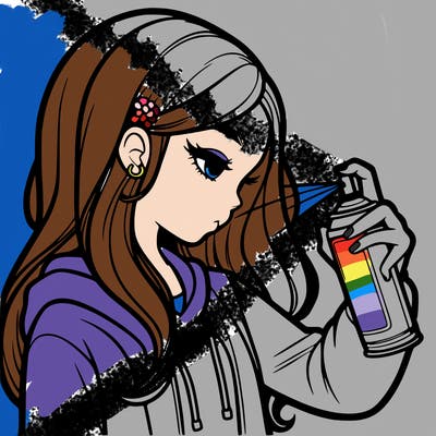 a realistic girl spray painting