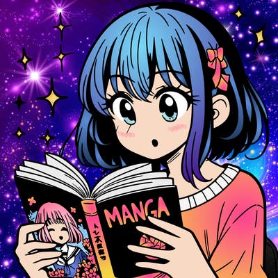 manga girl reading a manga book