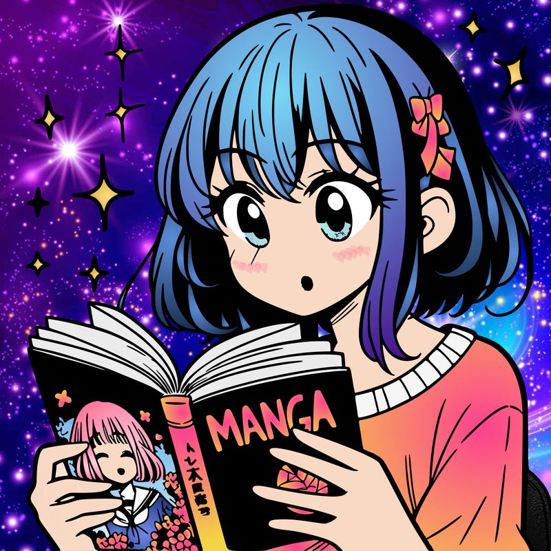 manga girl reading a manga book