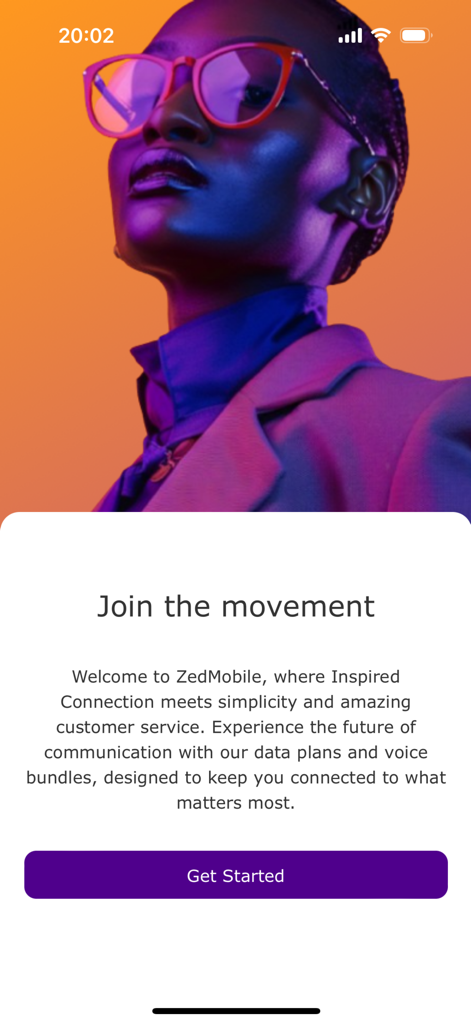 Zed-Life - Zed-Life app welcome screen with Join the movement text and Get Started button