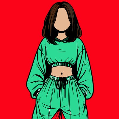 realistic girl faceless with baggy pants and a crop top