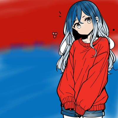 manga teen girl  in a sweater and baggy pants