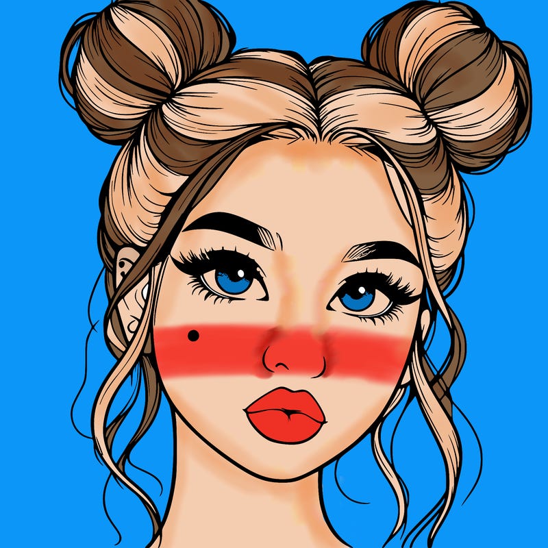 realistic girl with two buns on her hair and lips