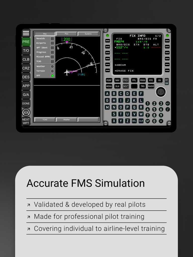 E-Jet Load 27 FMS Trainer PRO - E-Jet Load 27 FMS Trainer PRO interface on iPad showing flight navigation and Honeywell keypad