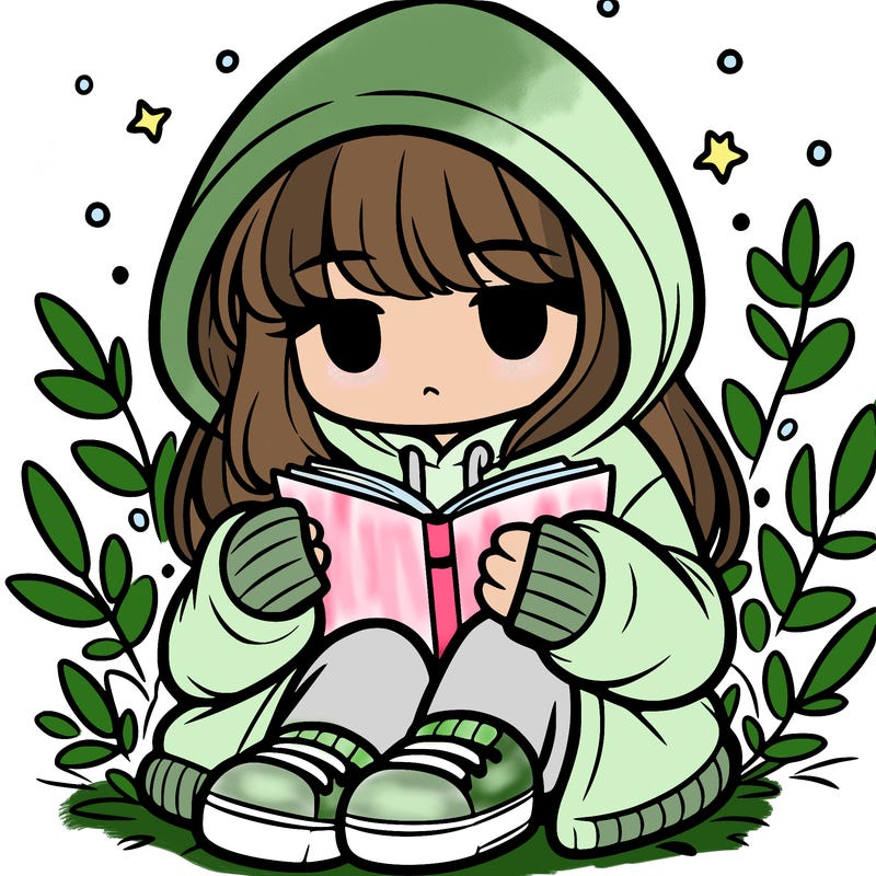 girl in oversized hoodie reading a book