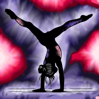 realistic gymnastic hand stand girl in four splits