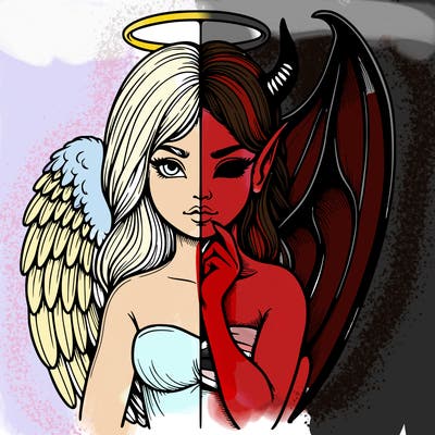 realistic angel half demon