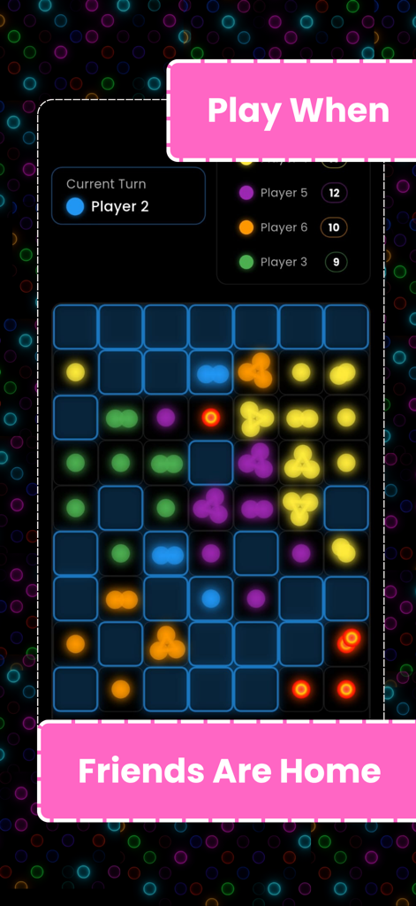Chain Reaction(Online) - Gameplay of Chain Reaction Online showing a strategic board with colorful dots and multiplayer scores