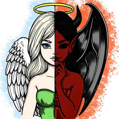 realistic angel half demon