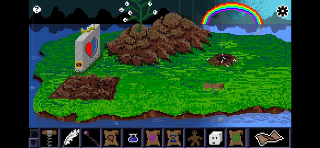 Escape Lala 2 - Jugabilidad de Escape Lala 2 que muestra una isla de pixel art retro con un arcoíris