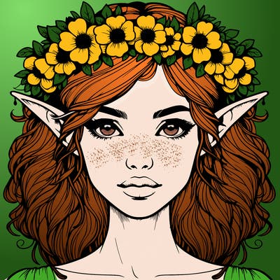 realistic female elf with flower crown